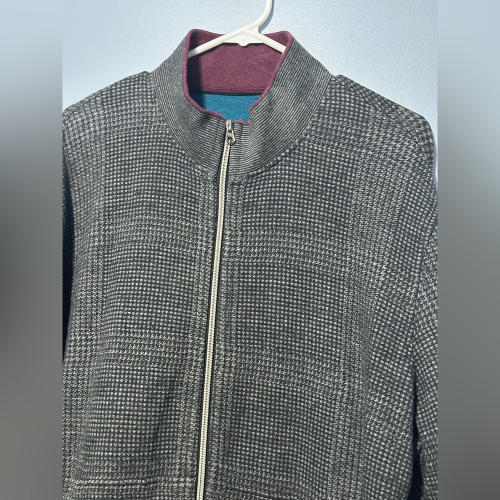 Robert Graham Hyde park Charcoal and Burgundy Zip-Up Sweater cardigan 2XL